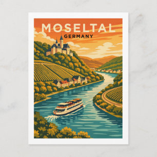 Cartão Postal Rio Mosela Alemanha Arte de Viagem Vintage Cênica