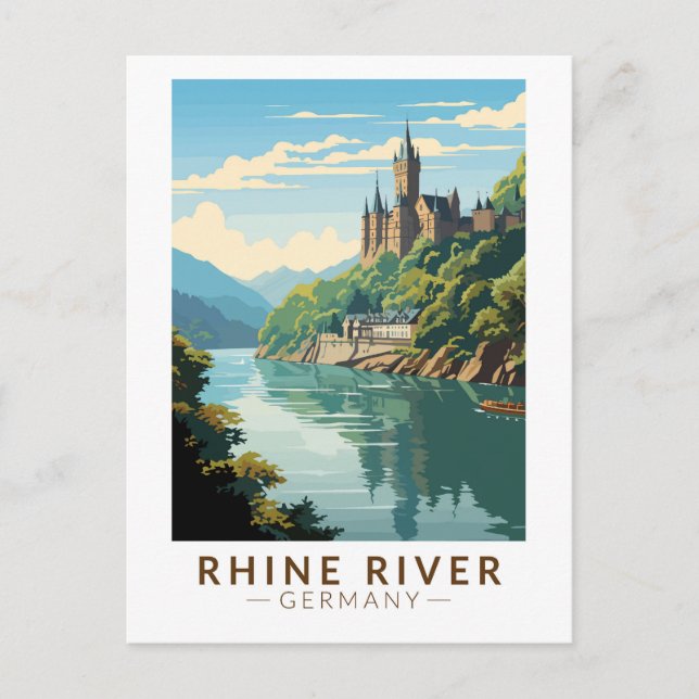 Cartão Postal Rio Reno Alemanha Seção Viagem Art Vintage (Frente)