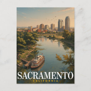 Cartão Postal Rio Sacramento Califórnia Arte de Linha do Céu Cên