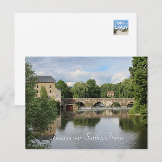 Cartão Postal Rio Sarthe, Fresnay-sur-Sarthe, França (Frente/Verso)