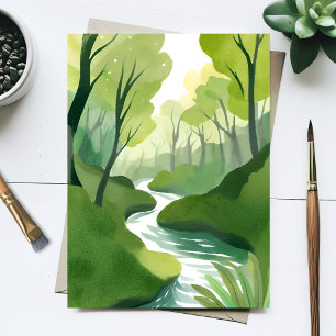 Cartão Postal Rio Verde Pintura em Aquarela da Floresta