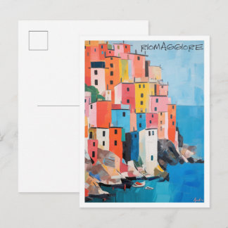 Cartão Postal Riomaggiore Itália Arte Viagem