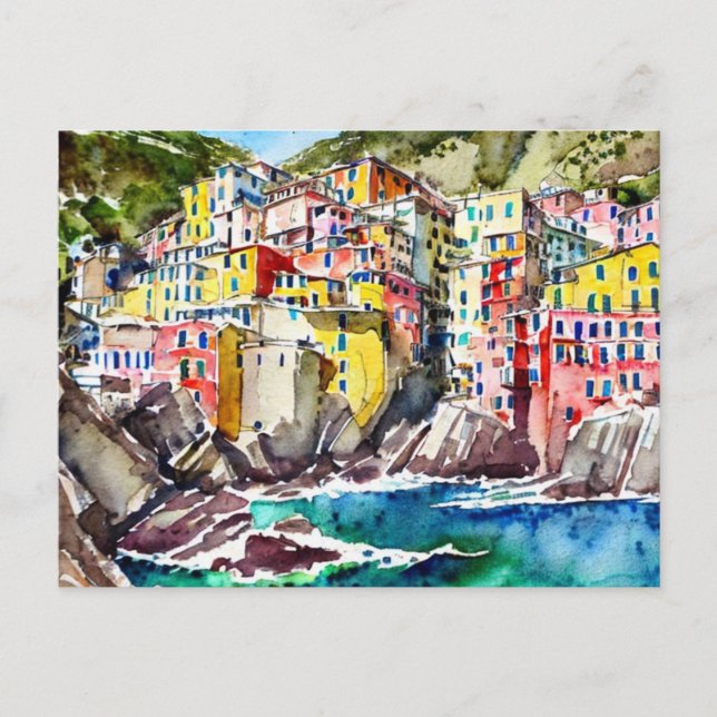 Cartão Postal Riomaggiore, Itália, Watercolor (Frente)