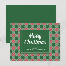 Cartão Postal Riscunho Alegre do Natal em Xadrez Verde Festivo 