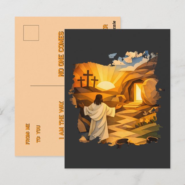 Cartão Postal Risen Jesus Empty Tomb 3D Papercut Easter Postcard (Frente/Verso)
