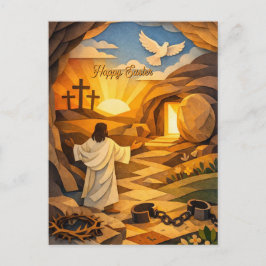 Cartão Postal Risen Jesus Empty Tomb 3D Papercut Easter Postcard