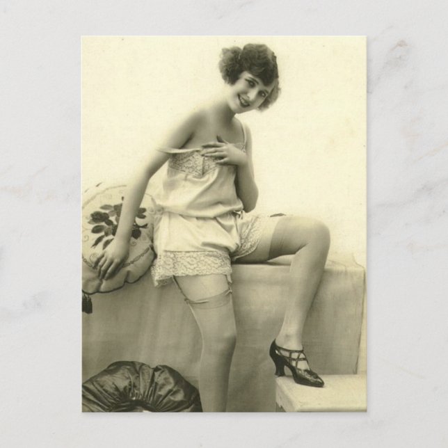 Cartão Postal Risque vintage flapper girl Foto francesa (Frente)