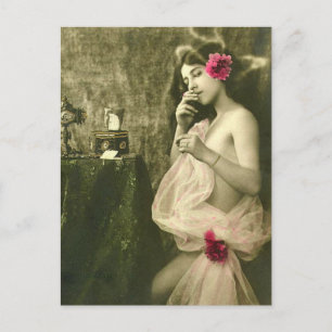 Cartão Postal Risque vintage fumante foto francesa