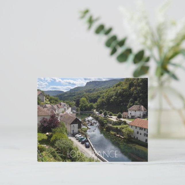 Cartão Postal River view Lods, Doubs, França (Em pé/Frente)