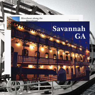 Cartão Postal Riverboat Riverfront Savannah Georgia Fotografia