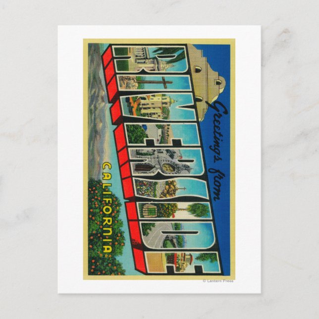 Cartão Postal Riverside, Califórnia - Cenas com Letras Grandes (Frente)