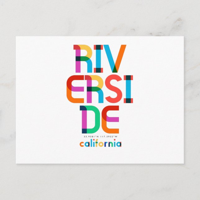 Cartão Postal Riverside California Meio século, Pop Art, (Frente)