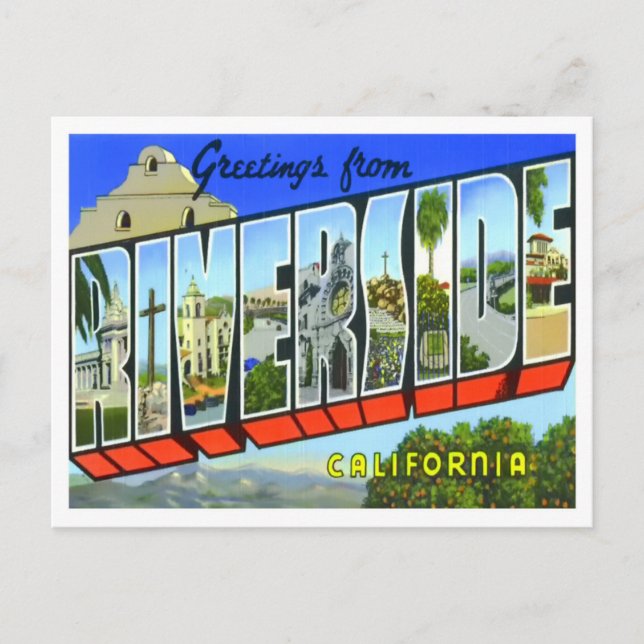Cartão Postal Riverside, California Vintage Big Letters (Frente)