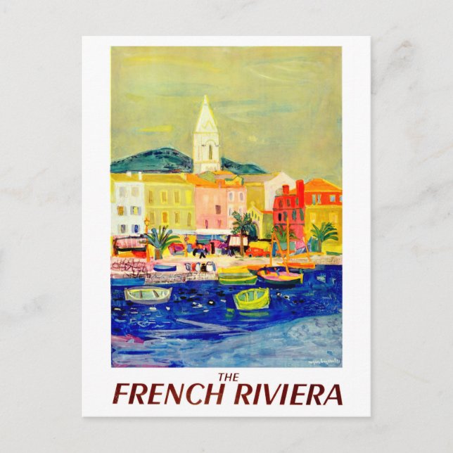 Cartão Postal Riviera francesa, França, pintura, arte, vintage (Frente)