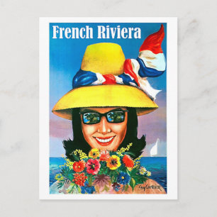 Cartão Postal Riviera francesa, óculos escuros com chapéu amar