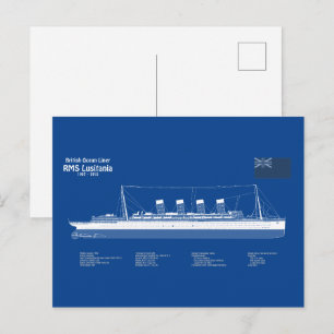 Cartão Postal RMS Lusitania - planos de projeto de navio ABD