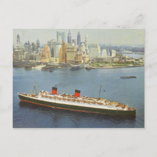 Cartão Postal RMS Queen Elizabeth Sailing New York Harbor