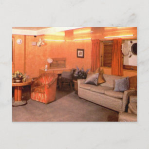 Cartão Postal RMS Queen Mary Primeira Classe Área Sentada