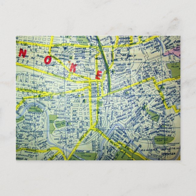 Cartão Postal Roanoke, VA Vintage Map (Frente)