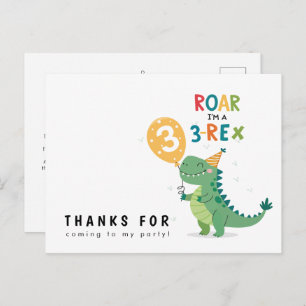 Cartão Postal Roar, eu sou uma Criança de 3 Rex, Terceiro Aniver