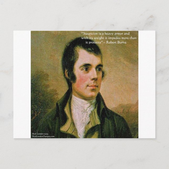 Cartão Postal Robert Burns e famosa citação de desconfiança (Frente)