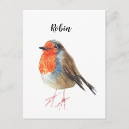 Cartão Postal Robin aquarela pintou pássaro. Belo cartão.