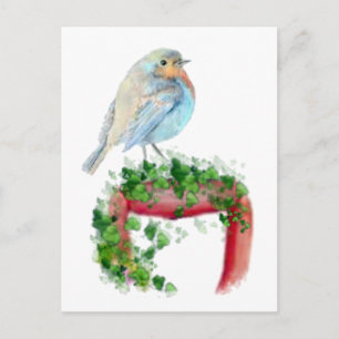 Cartão Postal Robin Europeu na pá, Pássaro de Aquarela