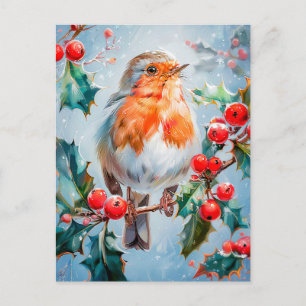 Cartão Postal Robin na Natureza Impressionista Estilo Arte