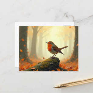 Cartão Postal Robin no outono/Fall Forest, deixa cair