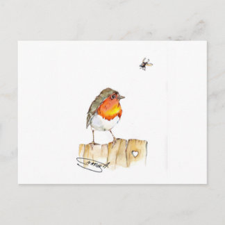 Cartão Postal Robin Original Watercolor Design