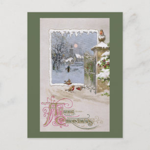 Cartão Postal Robins europeus à porta da aldeia