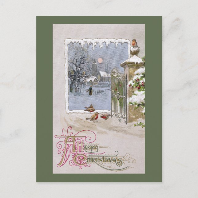 Cartão Postal Robins europeus à porta da aldeia (Frente)