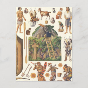 Cartão Postal Robinson Crusoe, Vintage, Brinquedos vitorianos de