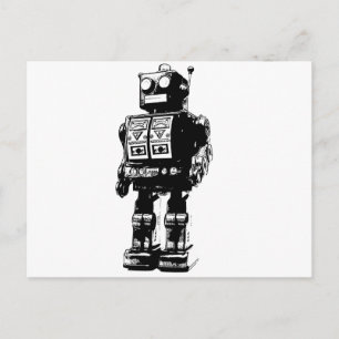 Cartão Postal Robô da Vintage em Preto e Branco