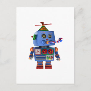 Cartão Postal Robô de brinquedo de festa de aniversário azul