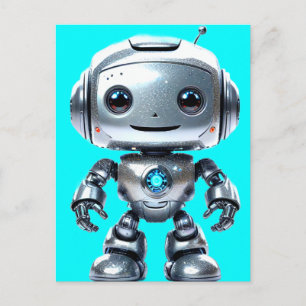 Cartão Postal Robô de brinquedo prateado sorridente e fofo