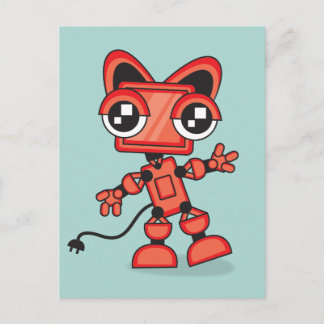Cartão Postal Robô de Gato Vermelho