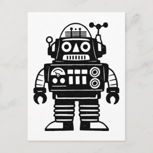 Cartão Postal Robô Inspirado no Estilo Retro de Meados do Século