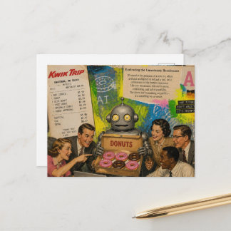 Cartão Postal Robô Traz Donuts para Reunião Corporativa