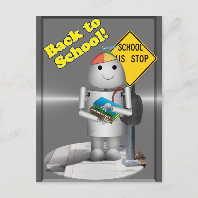 Cartão Postal Robo-x9 na paragem do ônibus escolar (Frente)