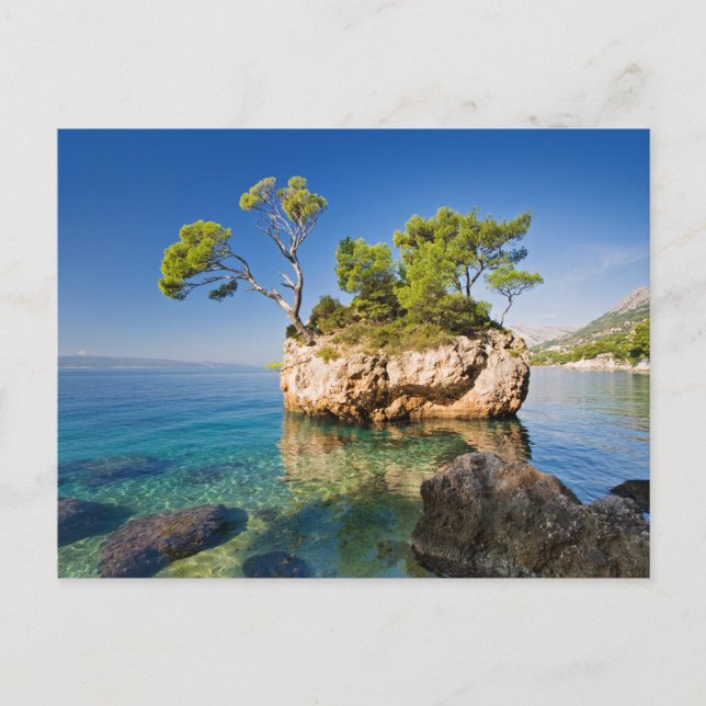 Cartão Postal Rochas, mar e uma pequena ilha (Frente)