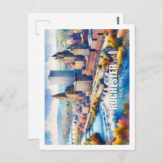 Cartão Postal Rochester New York Famoso Viagem coloca aquarela (Frente/Verso)
