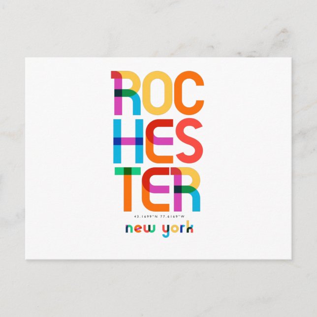 Cartão Postal Rochester New York Meio século, Pop Art, (Frente)