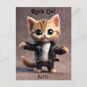 Cartão Postal Rock On Kitty Arte Digital de Fantasia em Impressã