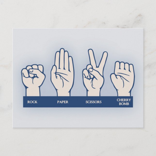 Cartão Postal Rock, Papel, Tesoura, Bomba de Cereja (Frente)