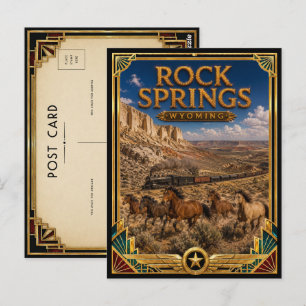Cartão Postal Rock Springs Wyoming Arte Vintage Deco da Era de O