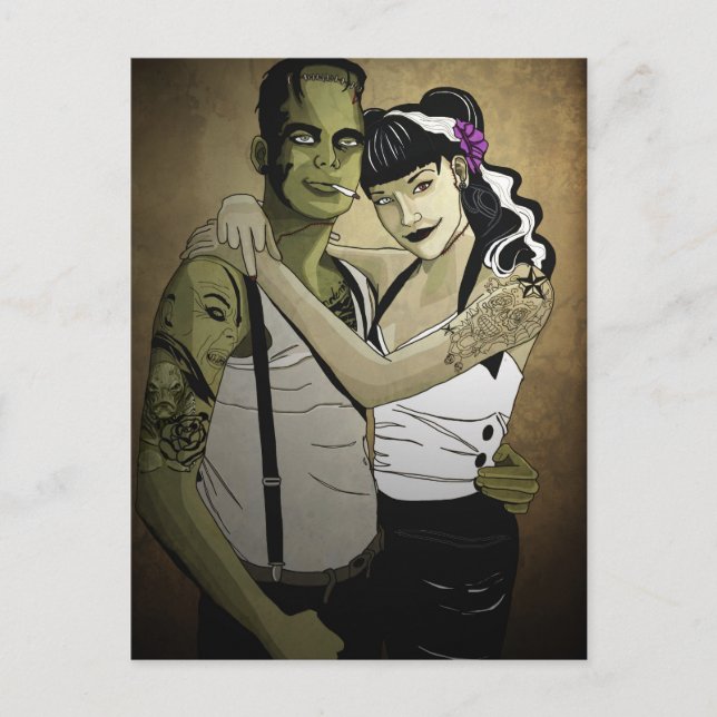 Cartão Postal Rockabilly Frank e Bride (Frente)