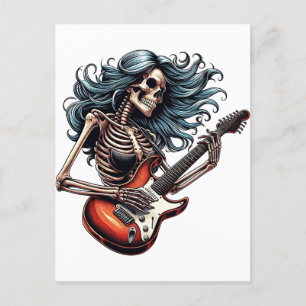 Cartão Postal Rocker Skeleton abraçando guitarra Dark art