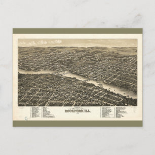 Cartão Postal Rockford Illinois (1880) - Vista visual de Bird
