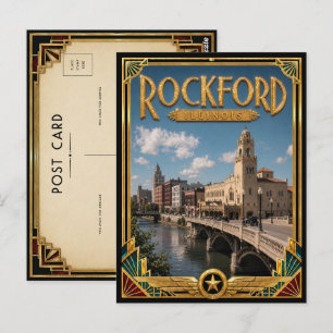 Cartão Postal Rockford Illinois Arte Vintage Art Déco Idade Dour